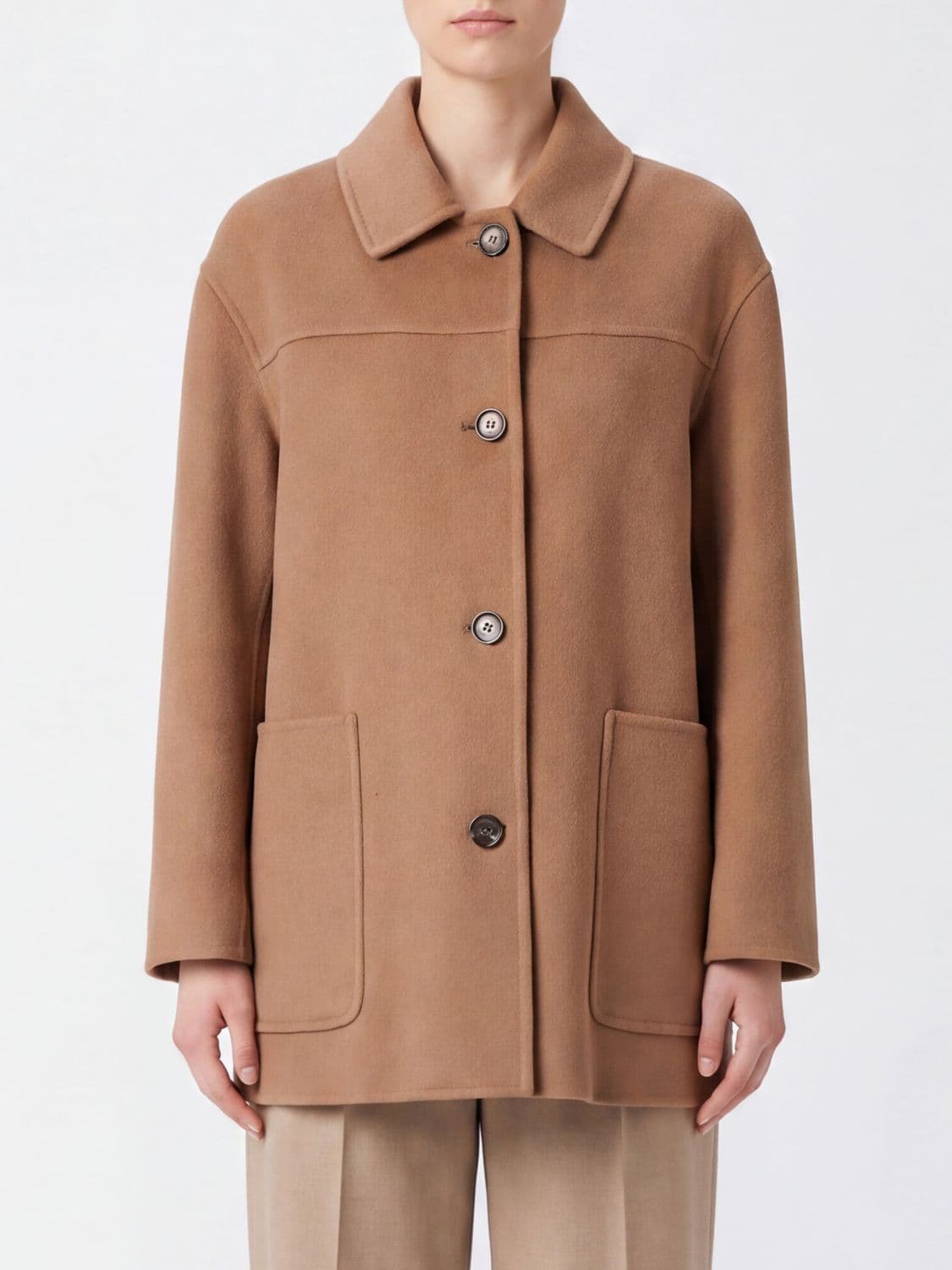 's Max Mara Single-Breasted Short Coat in Pure Virgin Wool with Dropped Shoulders