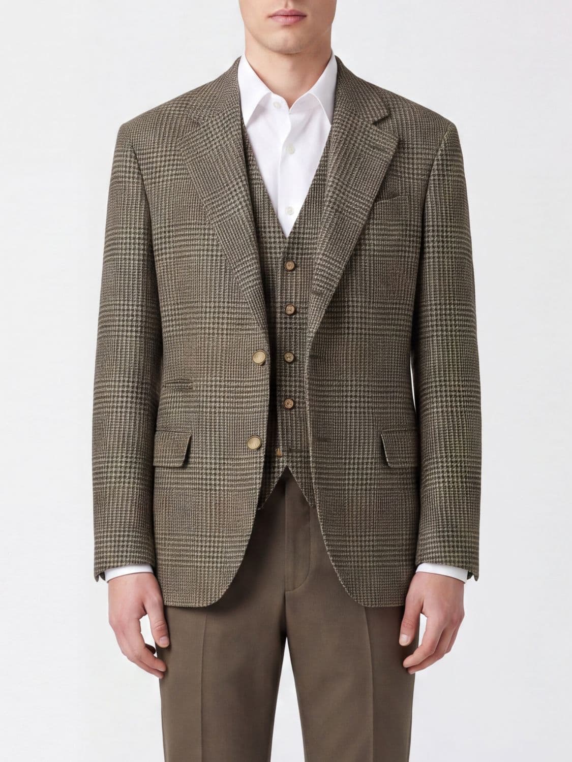 Brunello Cucinelli Prince of Wales Check Wool and Cashmere Slim Fit Blazer