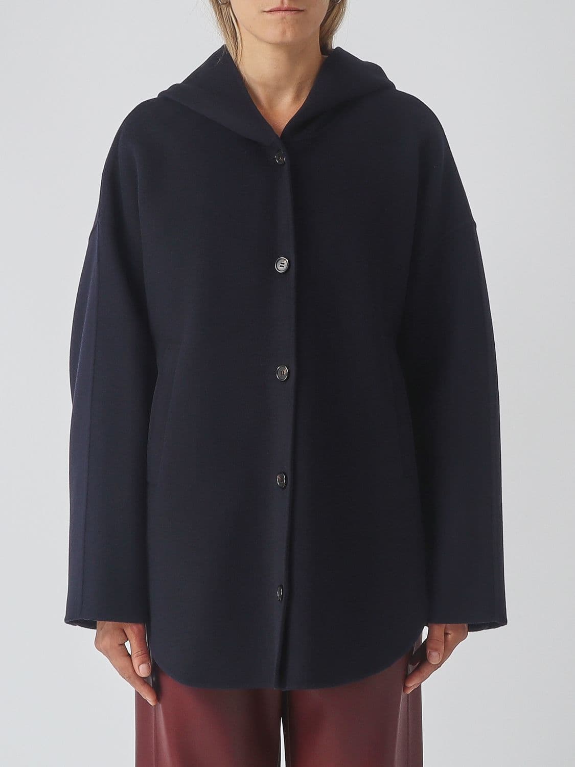 's Max Mara Single-Breasted Virgin Wool Hooded Coat