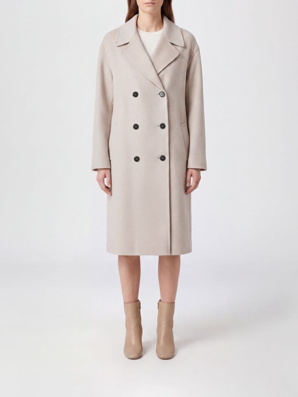 's Max Mara Long Double-Breasted Coat in Virgin Wool with Rever Collar