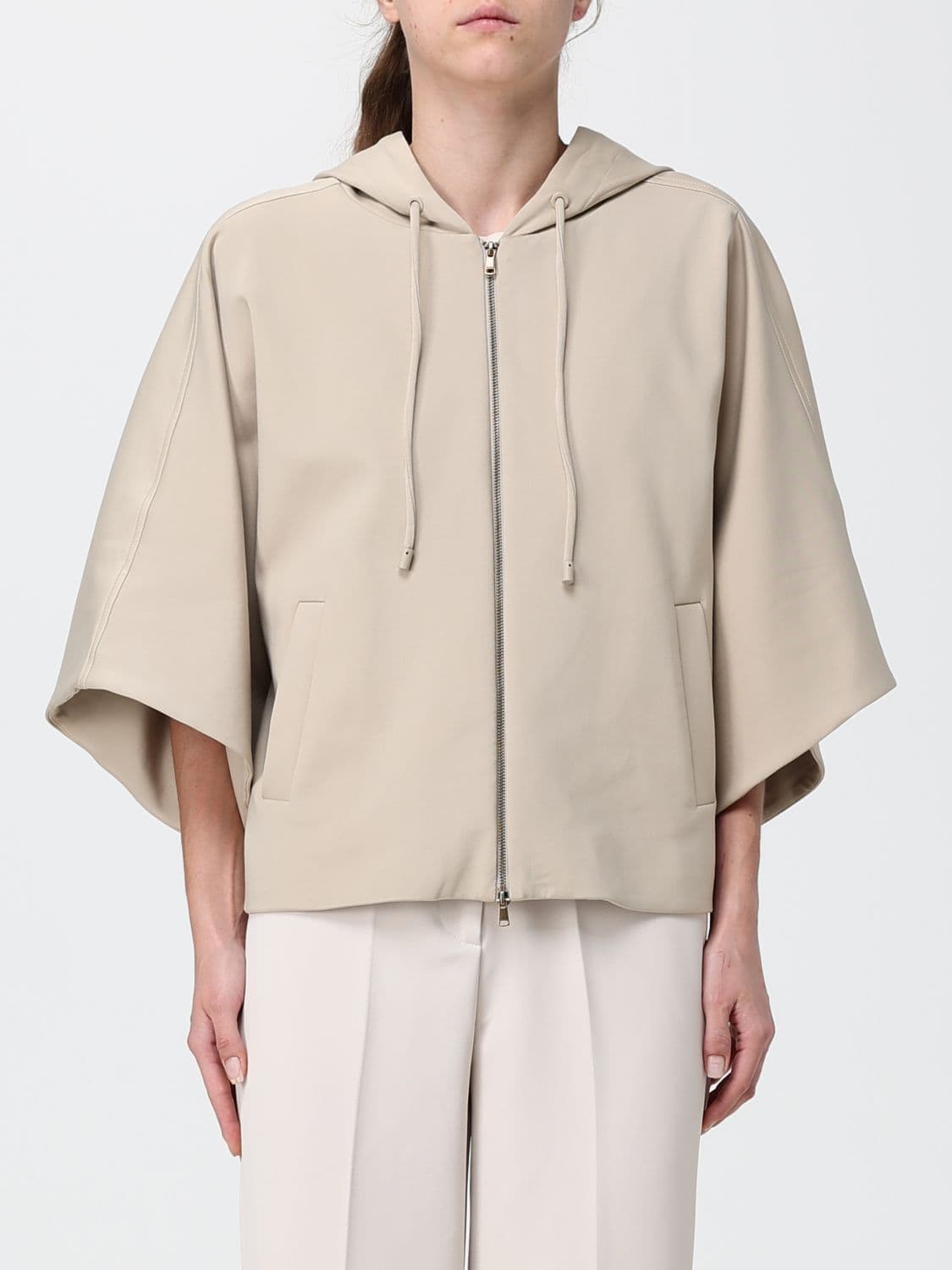 Max Mara Zipped Cotton-Blend Hoodie with Dropped Shoulders