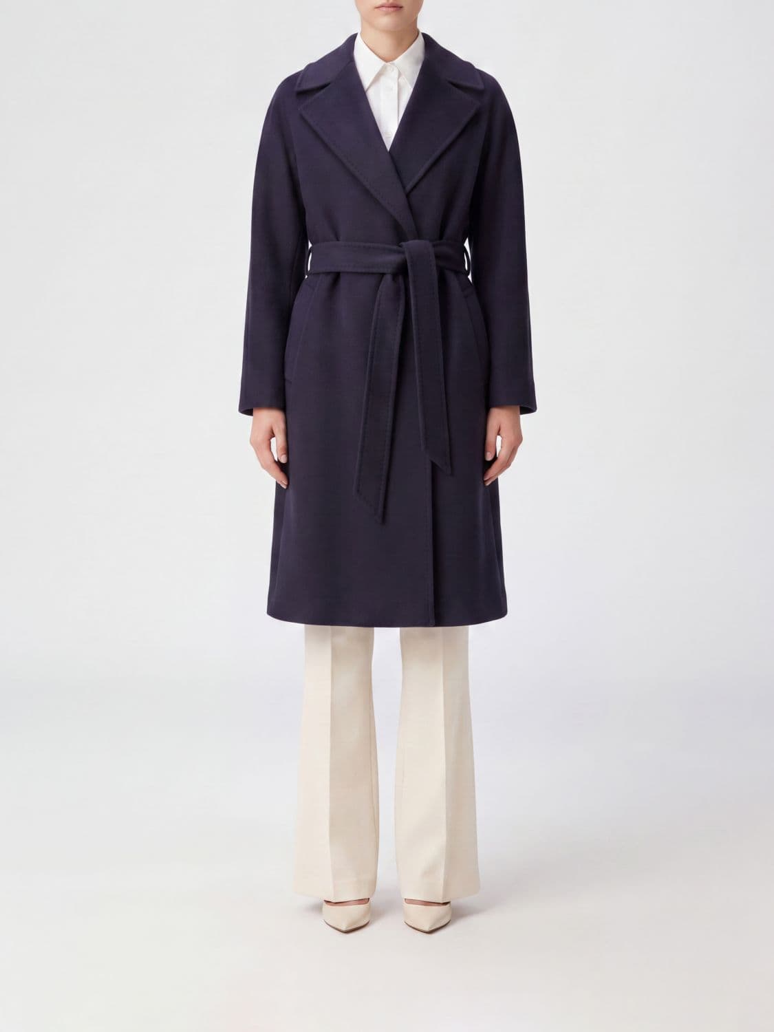 Max Mara Belted Virgin Wool Robe Coat with Dropped Shoulders