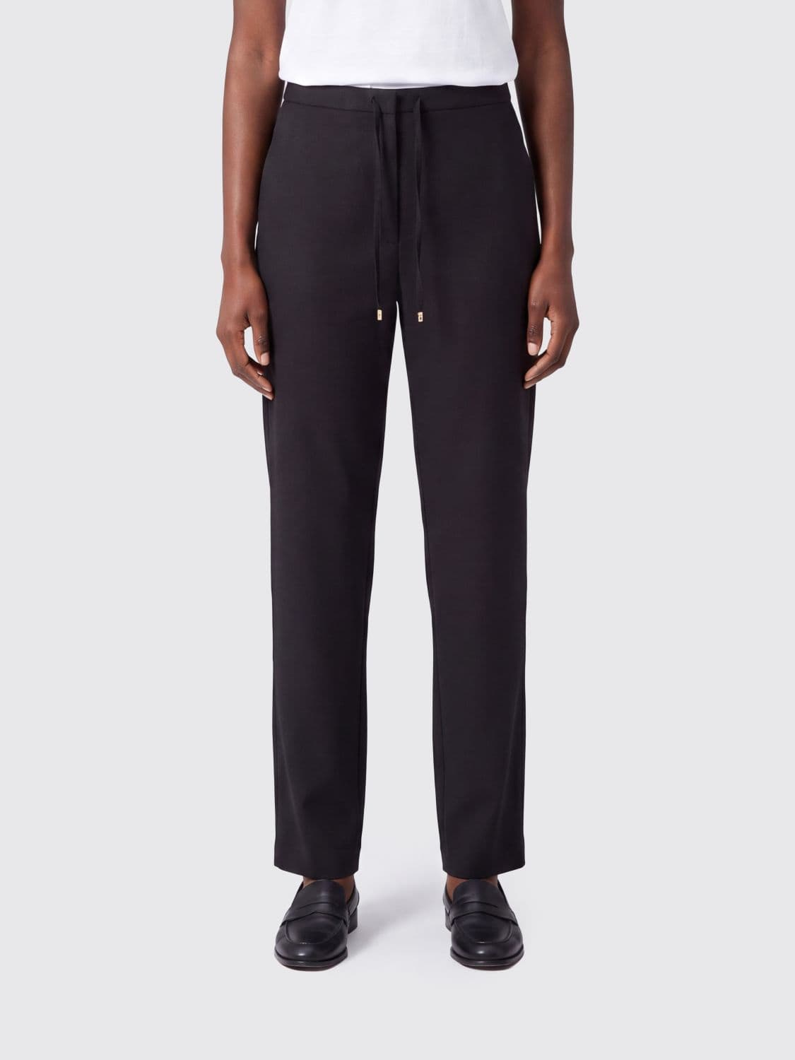 Max Mara Slim Fit Straight-Leg Virgin Wool Trousers with Drawstring