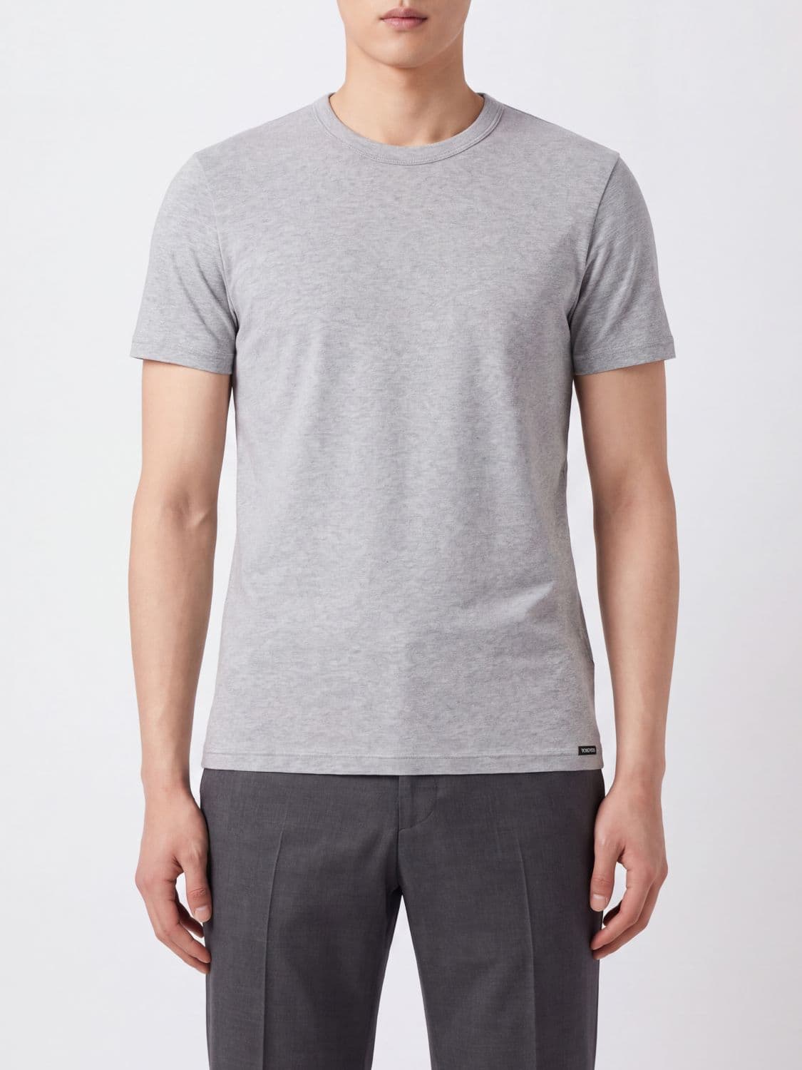 Tom Ford Crewneck T-shirt in Stretch Cotton with Short Sleeves and Straight Hem