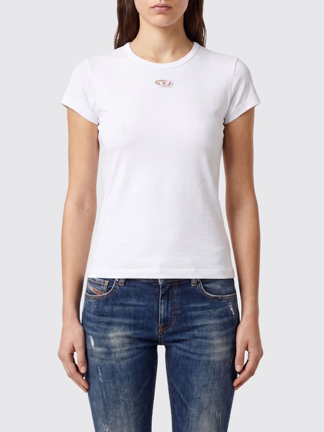 Diesel Slim Fit Cotton T-shirt with Oval D Logo
