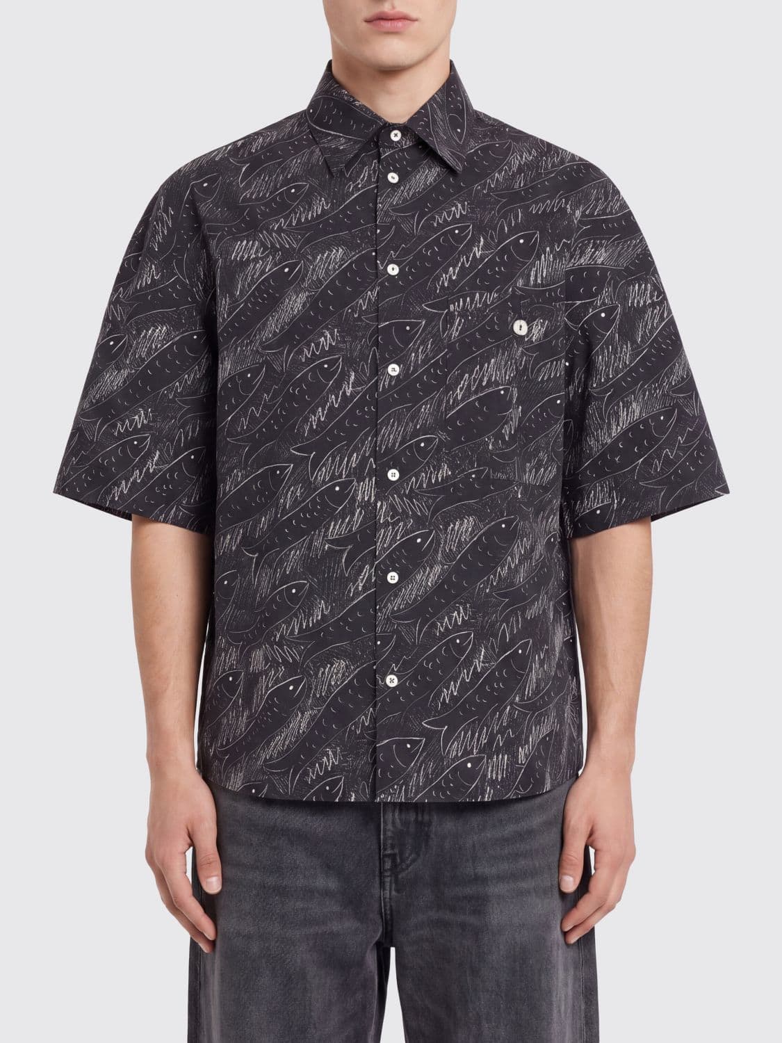 Jacquemus Short-Sleeve Cotton Shirt with an All-Over Graphic Print
