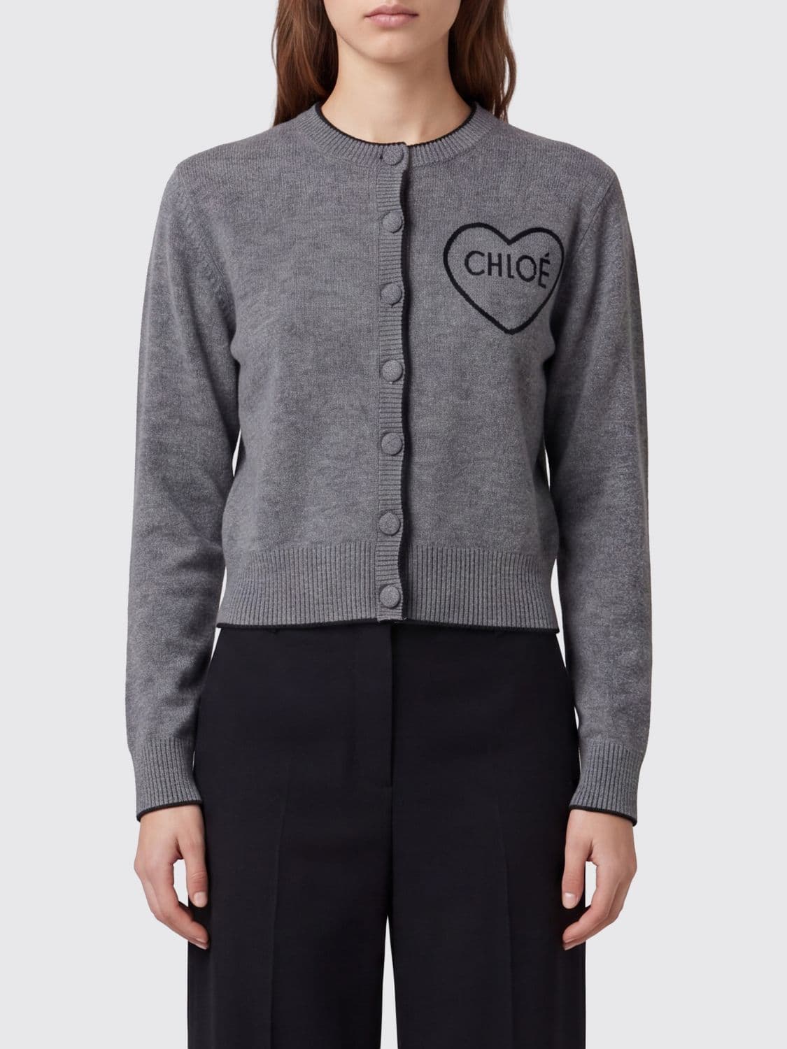 Chloé Jacquard Logo Wool and Cashmere Cardigan