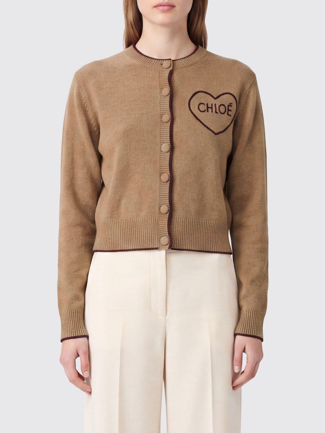 Chloé Jacquard Logo Wool and Cashmere Cardigan