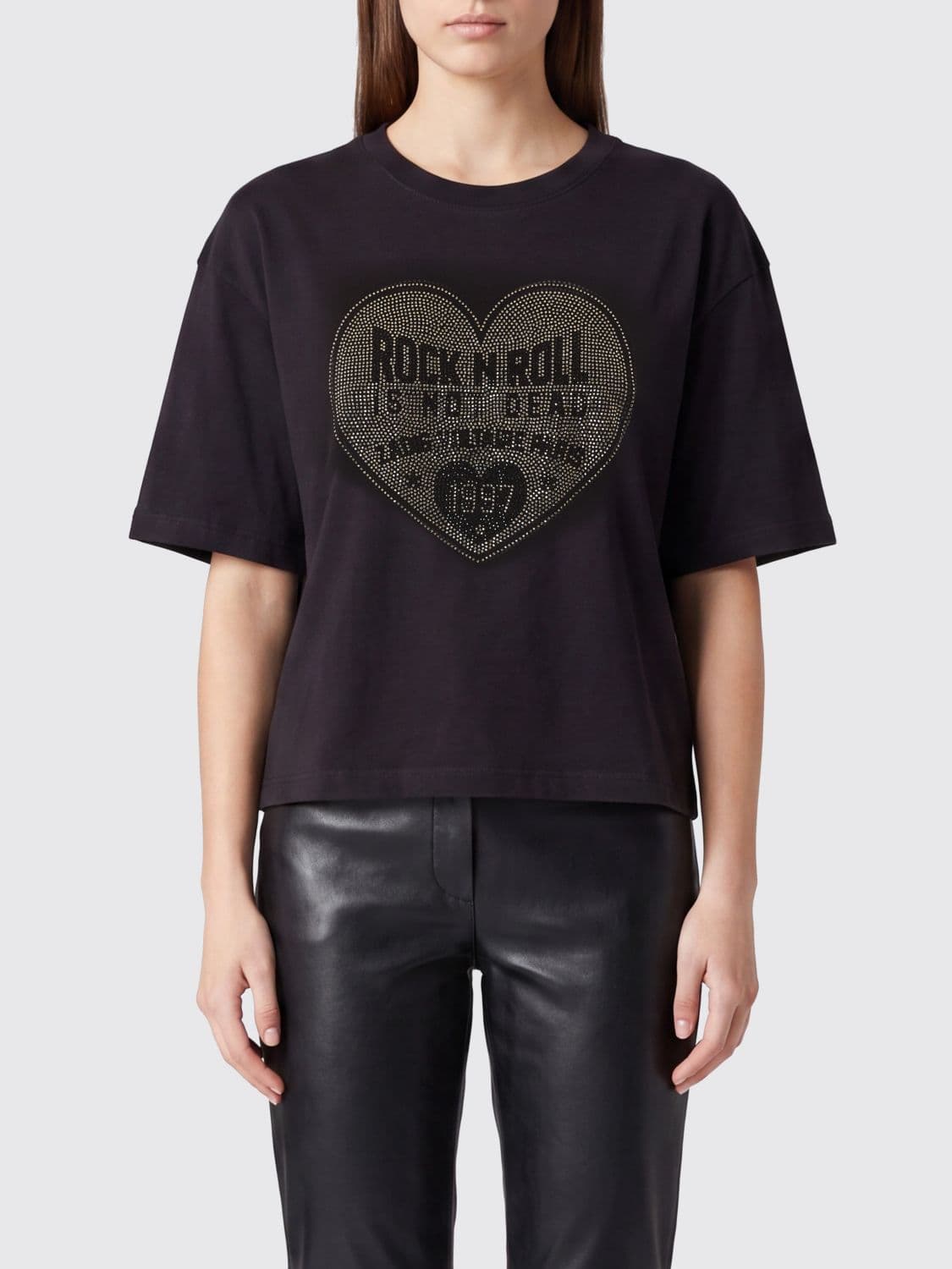 Zadig & Voltaire Cotton T-shirt with Print and Rhinestone Logo