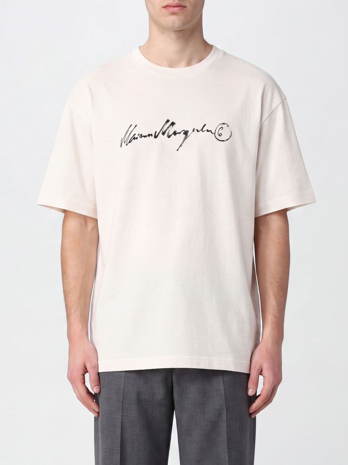 Mm6 Maison Margiela Cotton T-shirt with Slogan Print and Dropped Shoulders