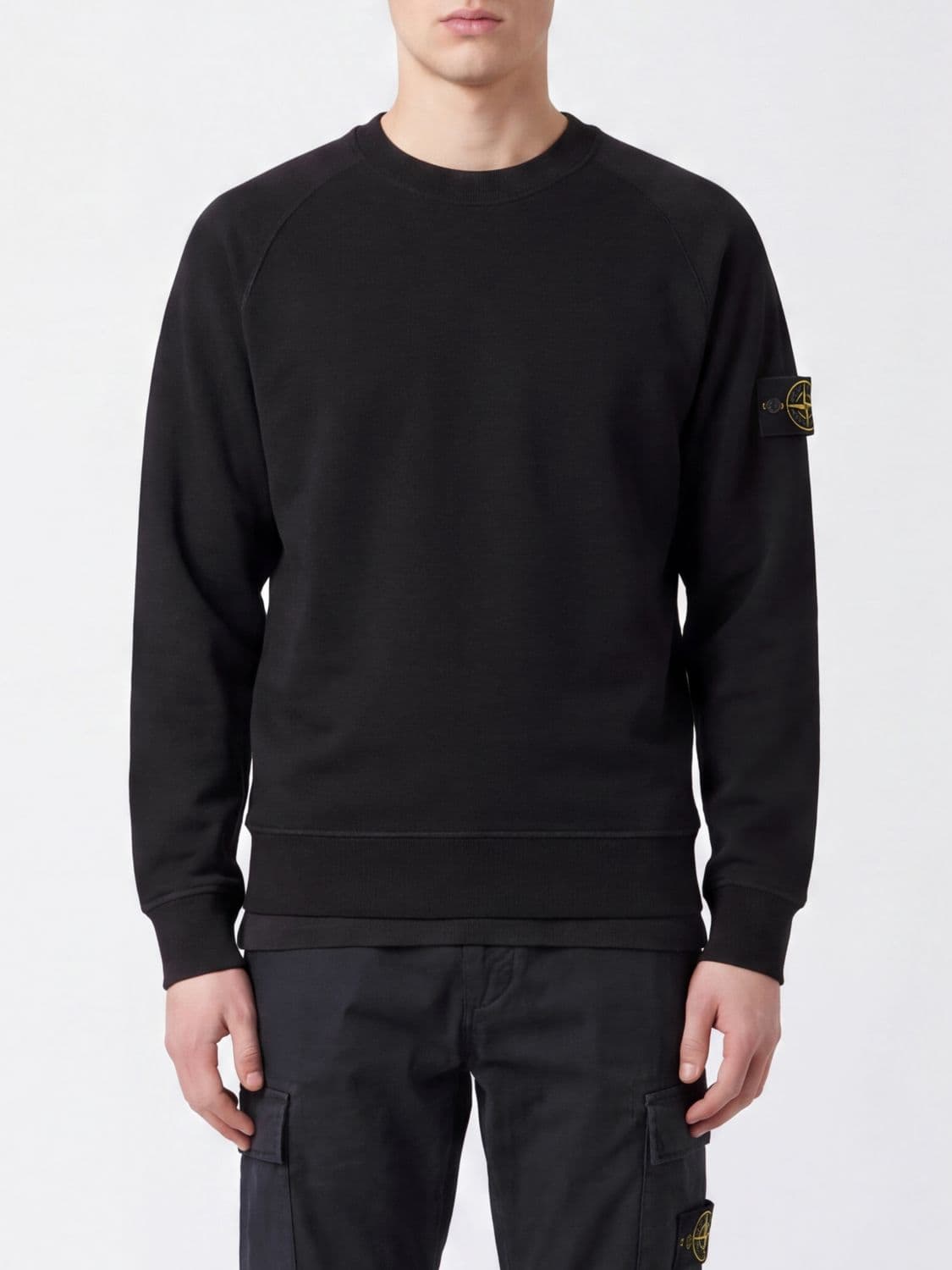 Stone Island Compass Logo Cotton Crewneck Sweatshirt