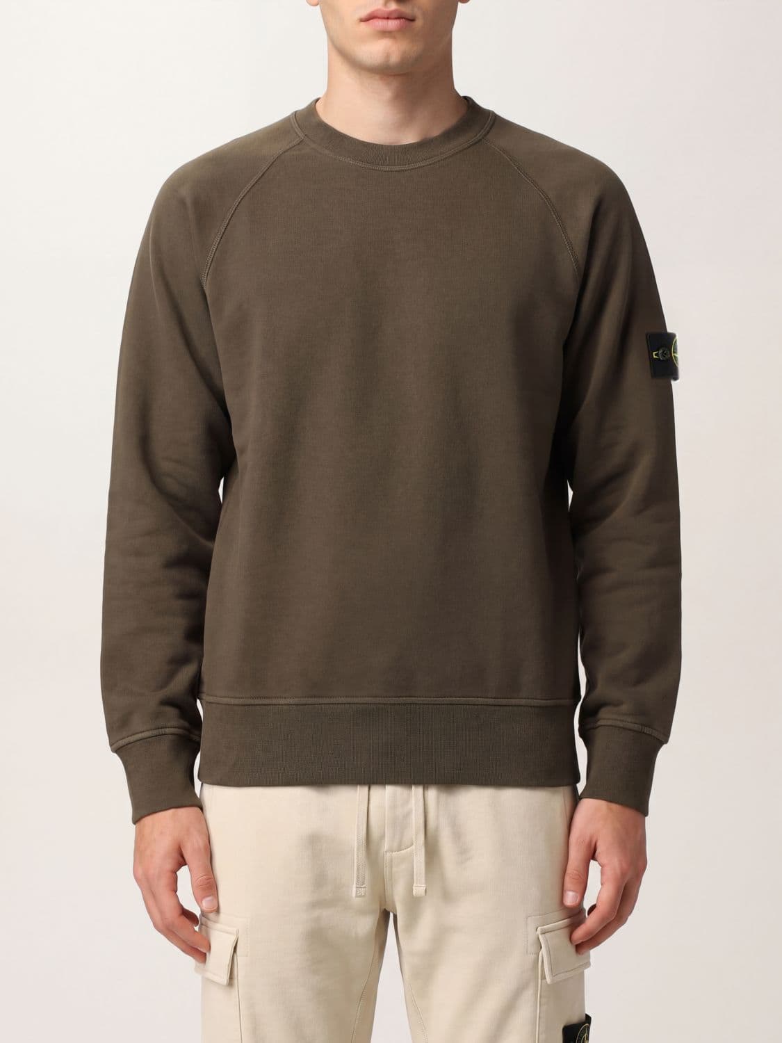 Stone Island Compass Logo Cotton Crewneck Sweatshirt