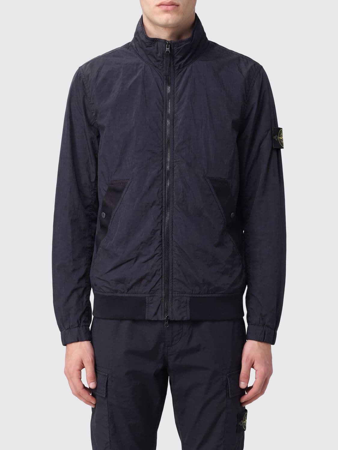 Stone Island Ultralight Windproof Nylon Bomber Jacket with High Neck and Logo