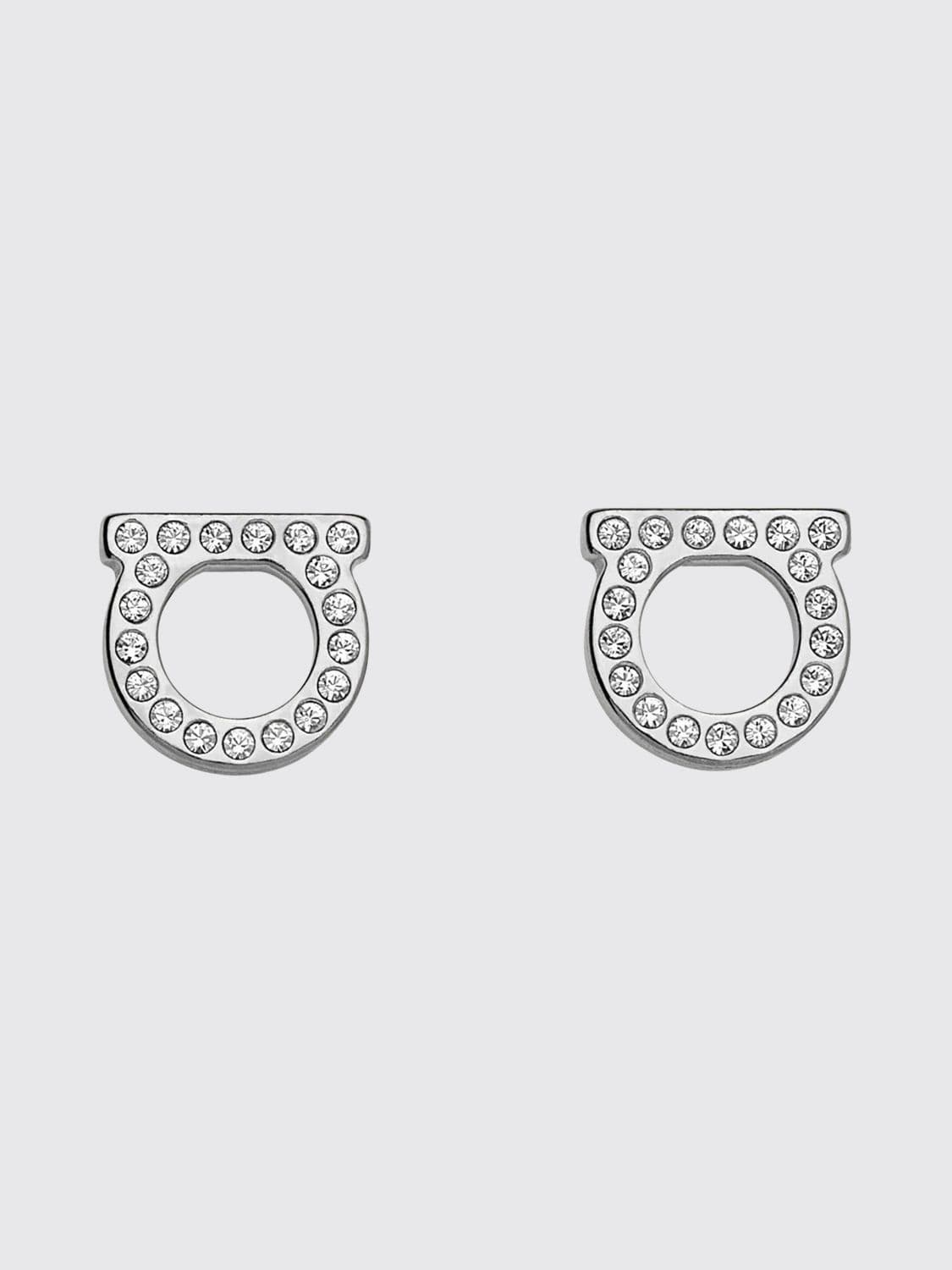 Ferragamo Gancini Crystal-Embellished Brass Stud Earrings