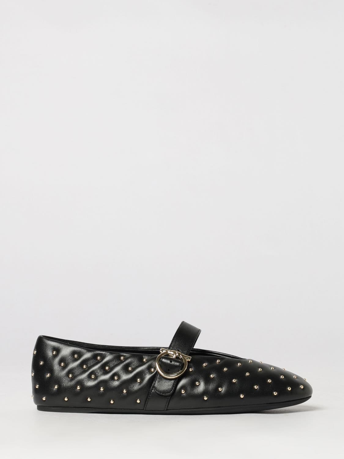 Ferragamo Gancini Buckle Studded Nappa Mary Jane Flats