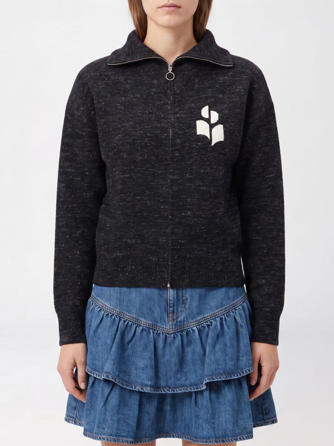 Isabel Marant Etoile Koxy Monogram Logo Viscose Blend Zip-Up Cardigan