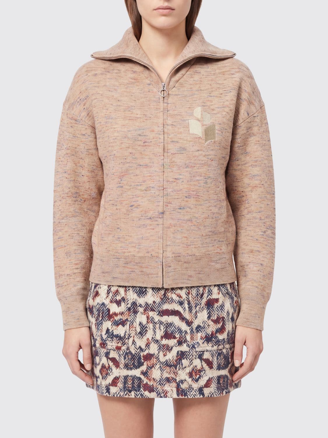 Isabel Marant Etoile Koxy Monogram Logo Viscose Blend Zip-Up Cardigan