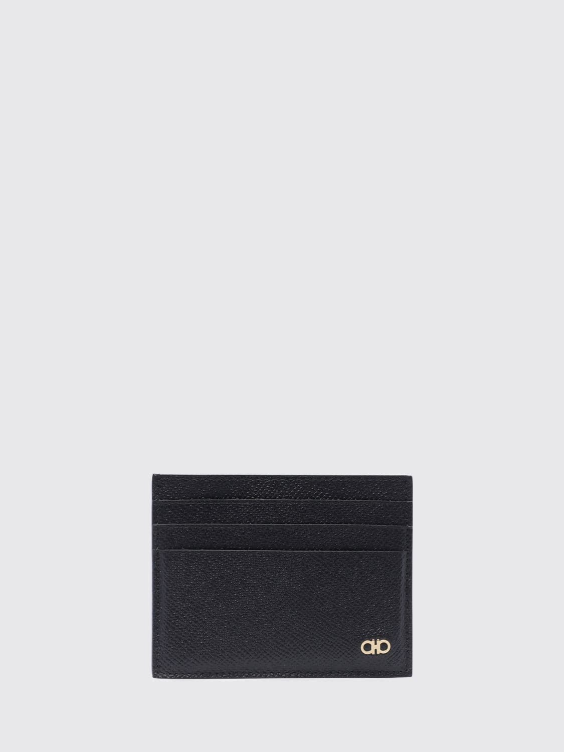 Ferragamo Grained Calf Leather Card Holder with Gancini Logo · OS