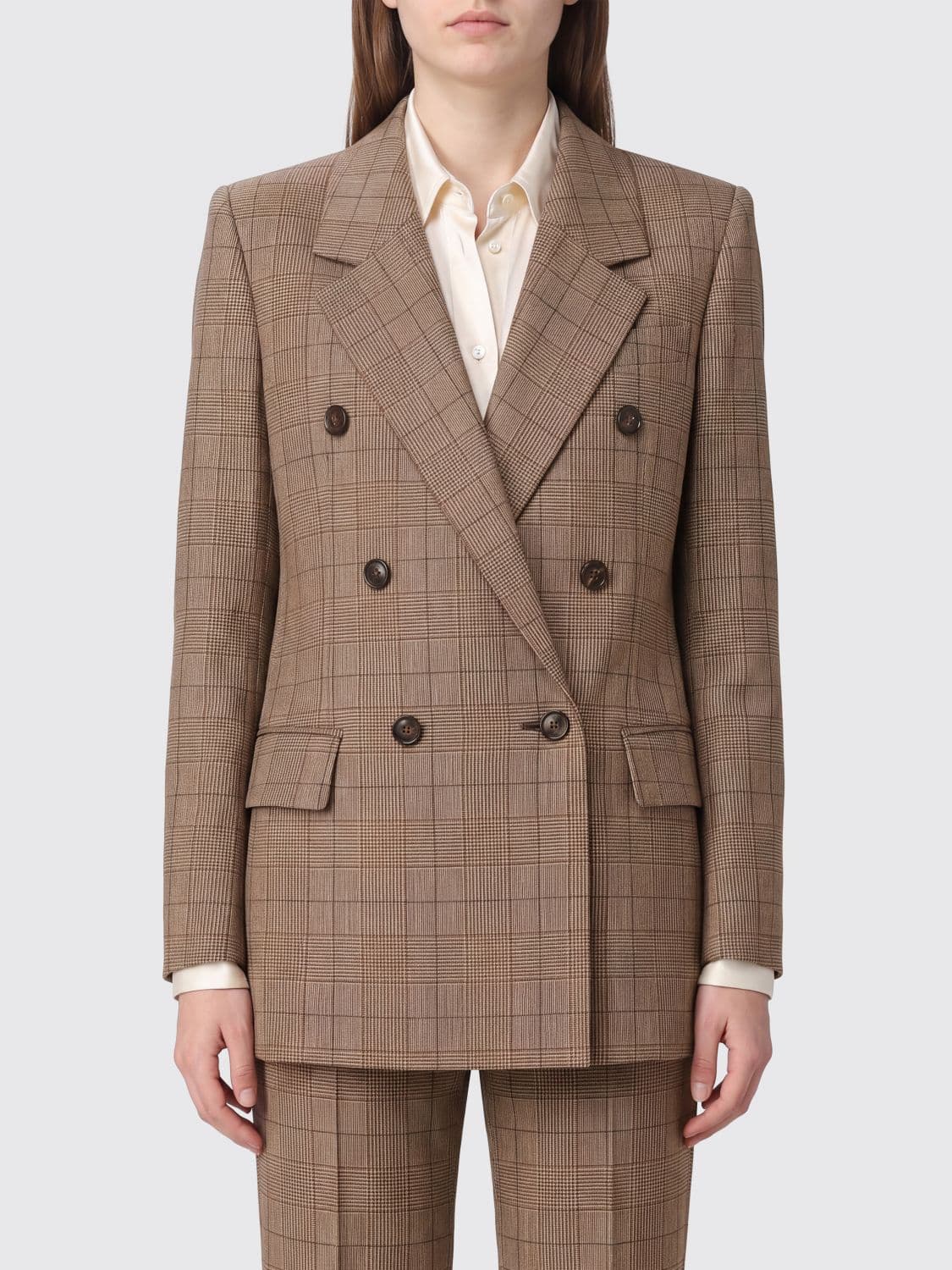 Chloé Prince of Wales Double-Breasted Blazer in Pure Wool