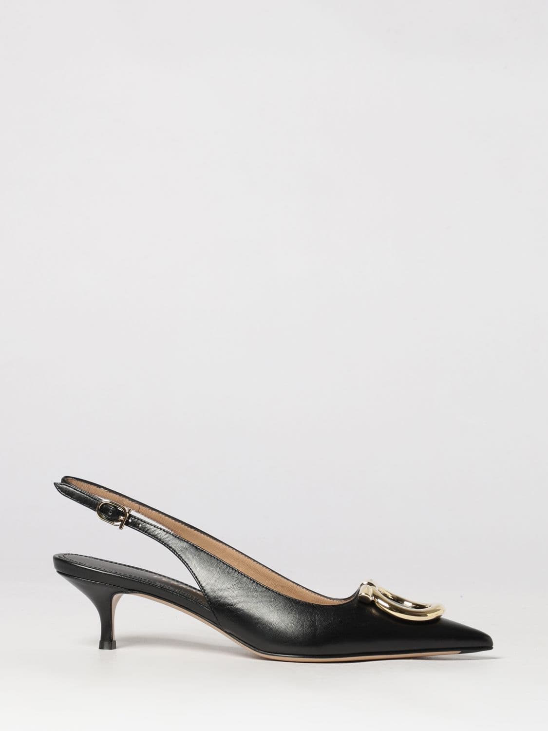 Ferragamo Gancini Logo Low-Heeled Leather Slingback Pumps