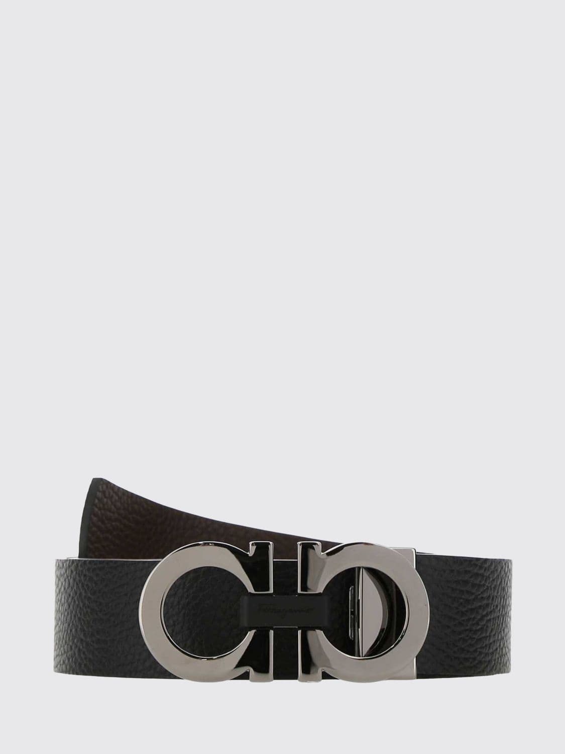 Ferragamo Adjustable Grained Leather Belt with Gancini Buckle