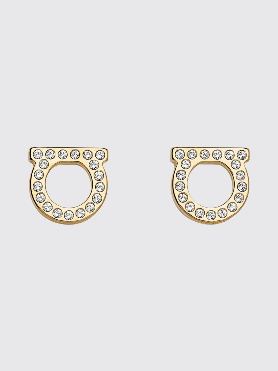 Ferragamo Gancini Crystal-Embellished Gold-Tone Stud Earrings · OS