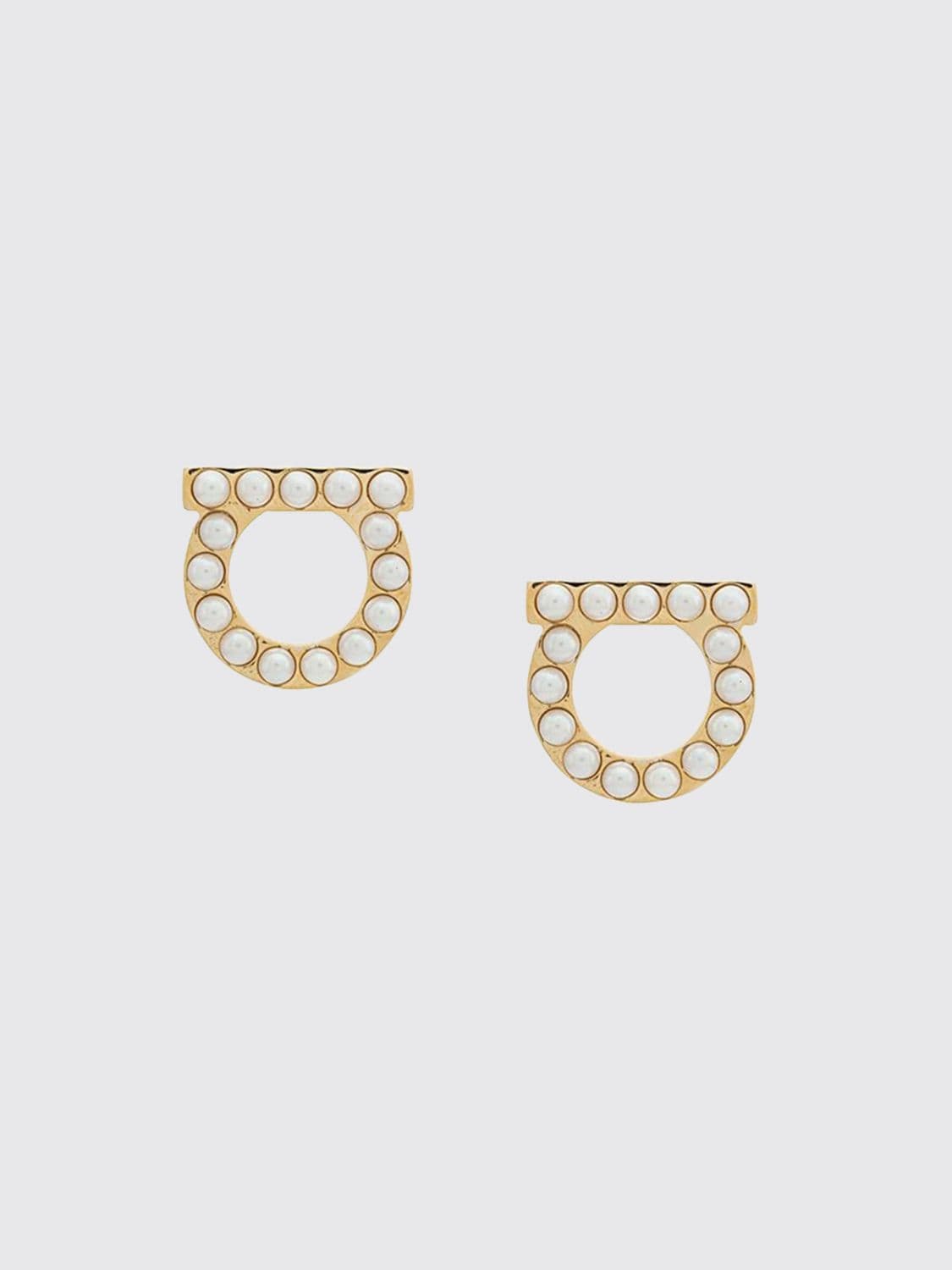 Ferragamo Gancini Stud Earrings in Brass with Synthetic Pearls · OS