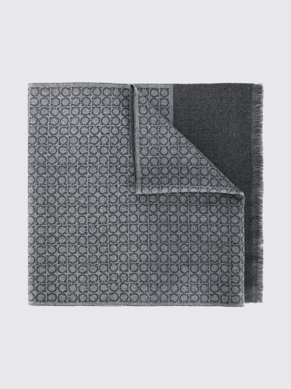 Ferragamo Gancini Pattern Pure Wool Scarf with Fringed Edges · OS