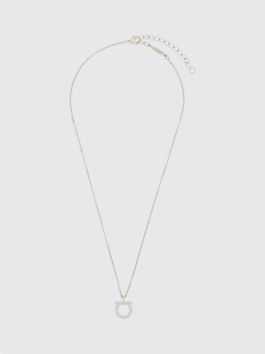 Ferragamo Silver-Toned Brass Logo Necklace with Glass Details