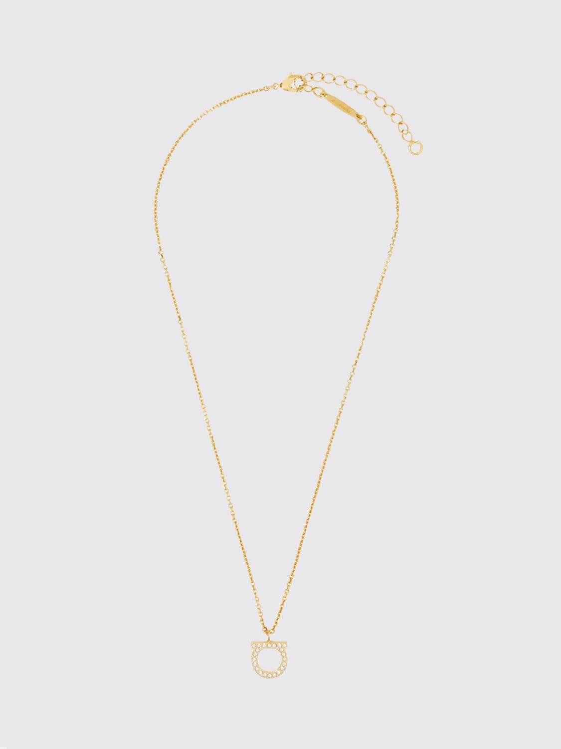 Ferragamo Gold-Toned Brass Logo Necklace with Glass Details