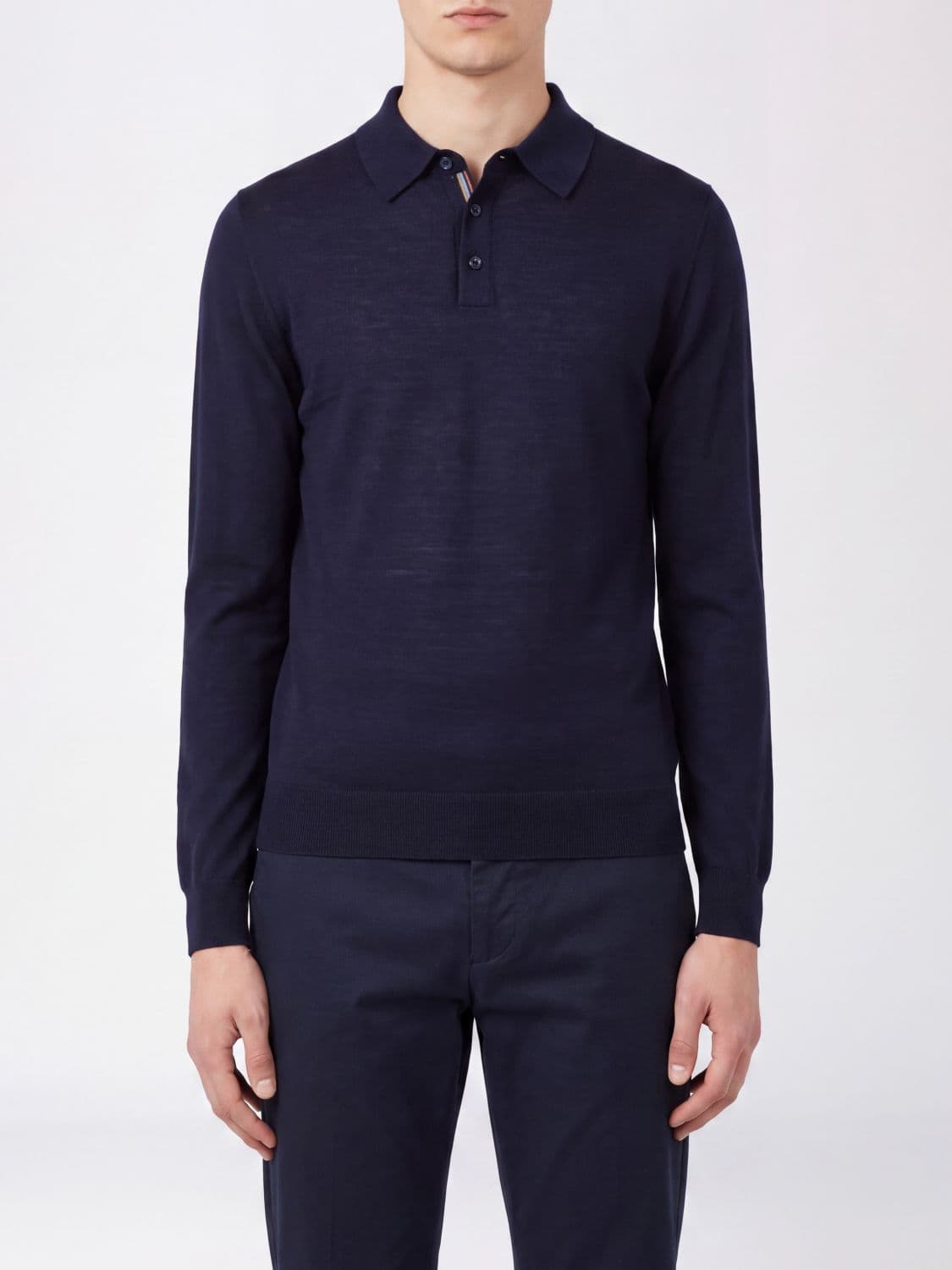 Paul Smith Long-Sleeved Slim Fit Merino Wool Knit Polo Shirt