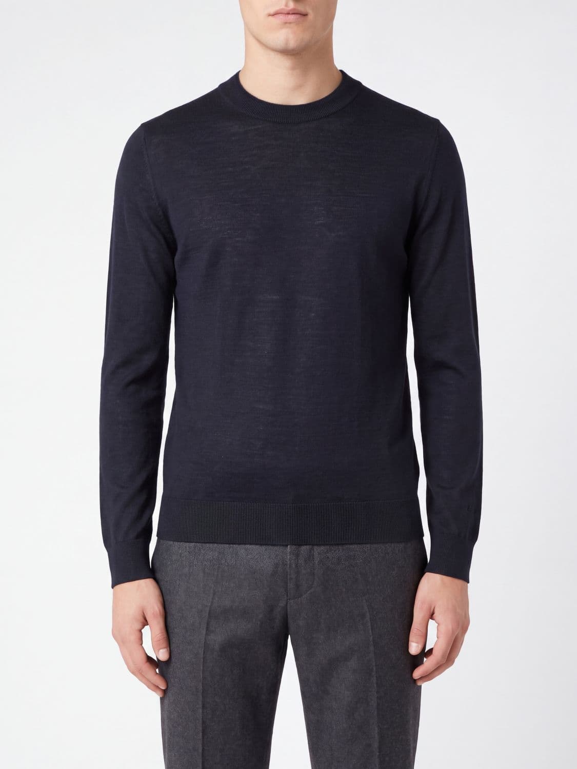 Paul Smith Crewneck Jumper in Pure Merino Wool with Ribbed Trims