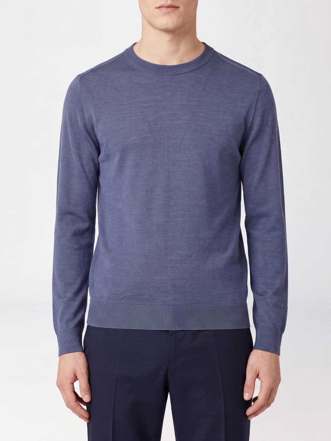 Paul Smith Crewneck Jumper in Pure Merino Wool with Ribbed Trims