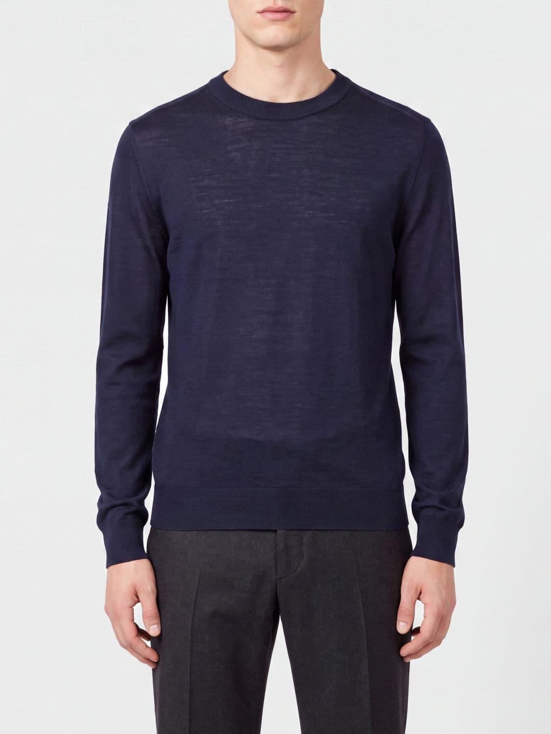 Paul Smith Crewneck Jumper in Pure Merino Wool with Ribbed Trims