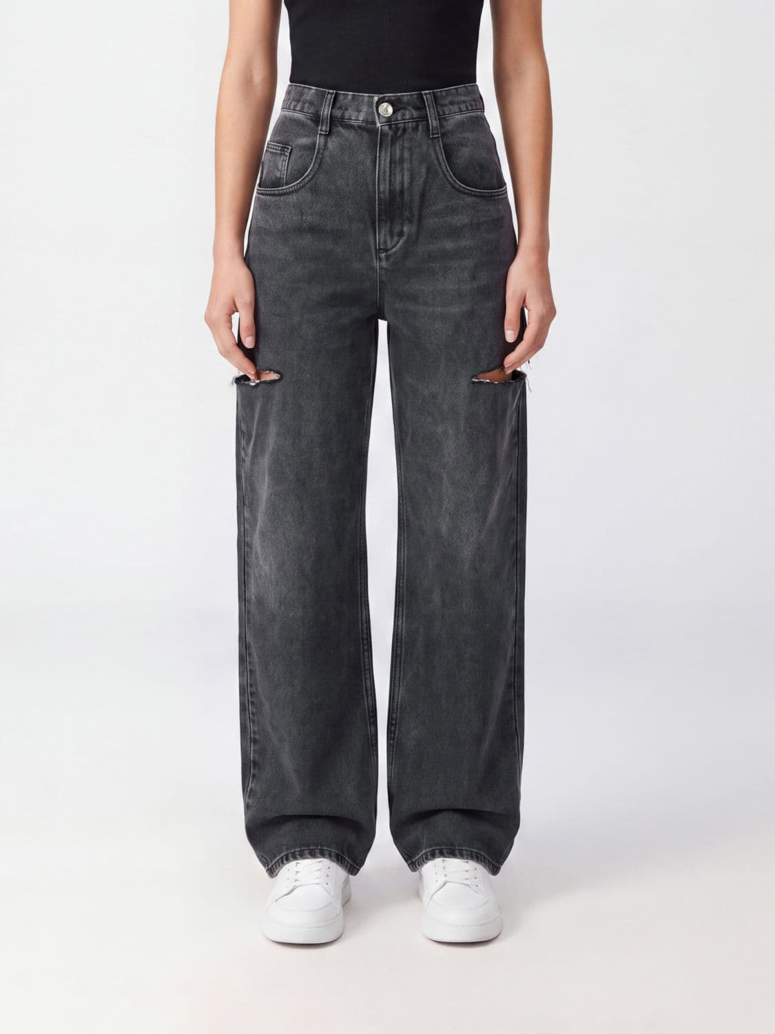 Maison Margiela High-Waisted Wide-Leg Distressed Denim Jeans