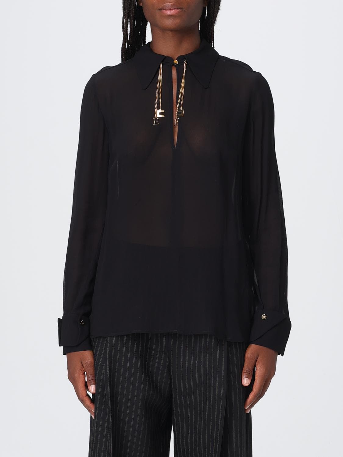 Elisabetta Franchi Sheer Georgette Shirt with Jewel Collar