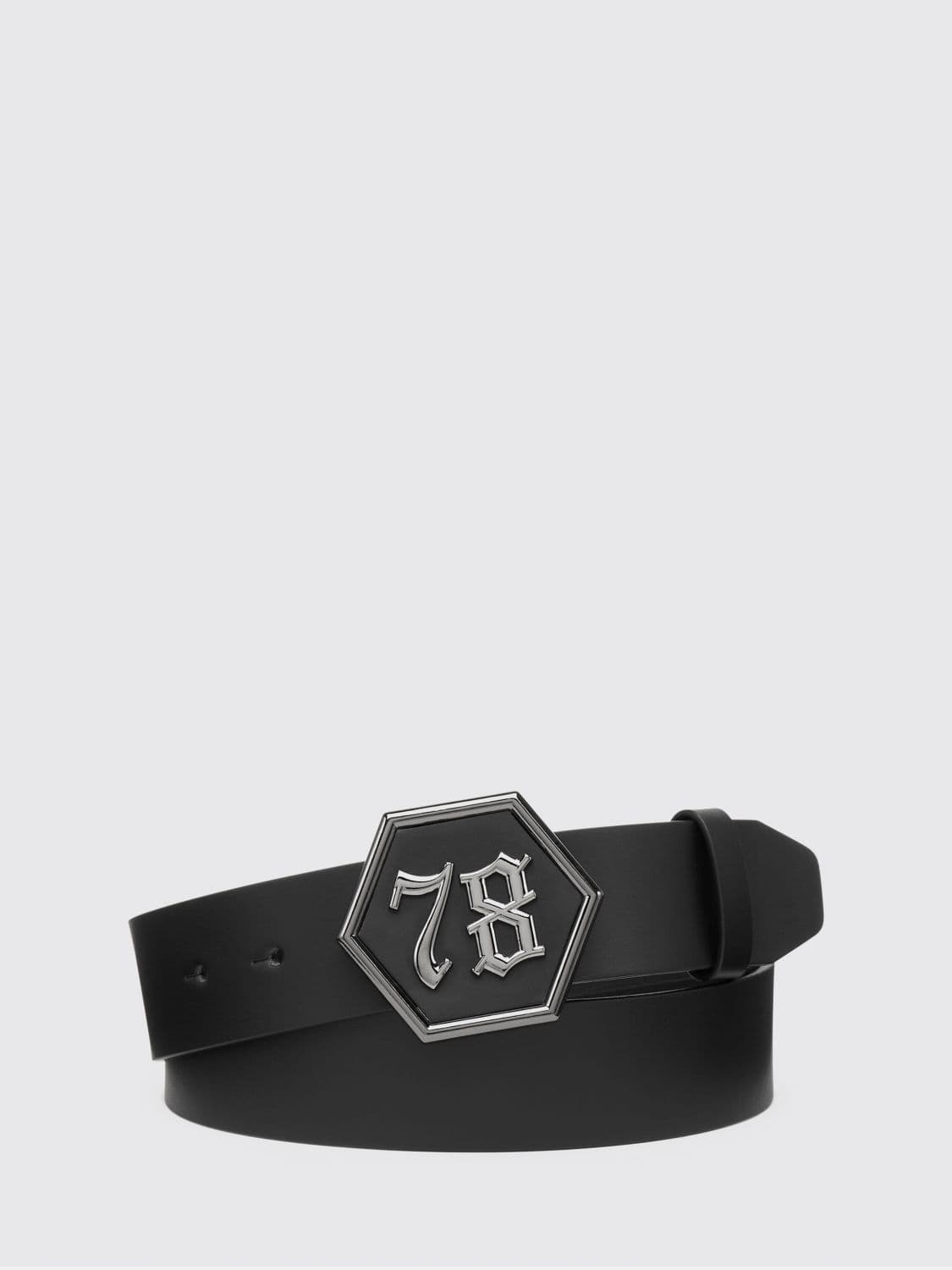 Philipp Plein Adjustable Smooth Leather Belt with Metal Buckle