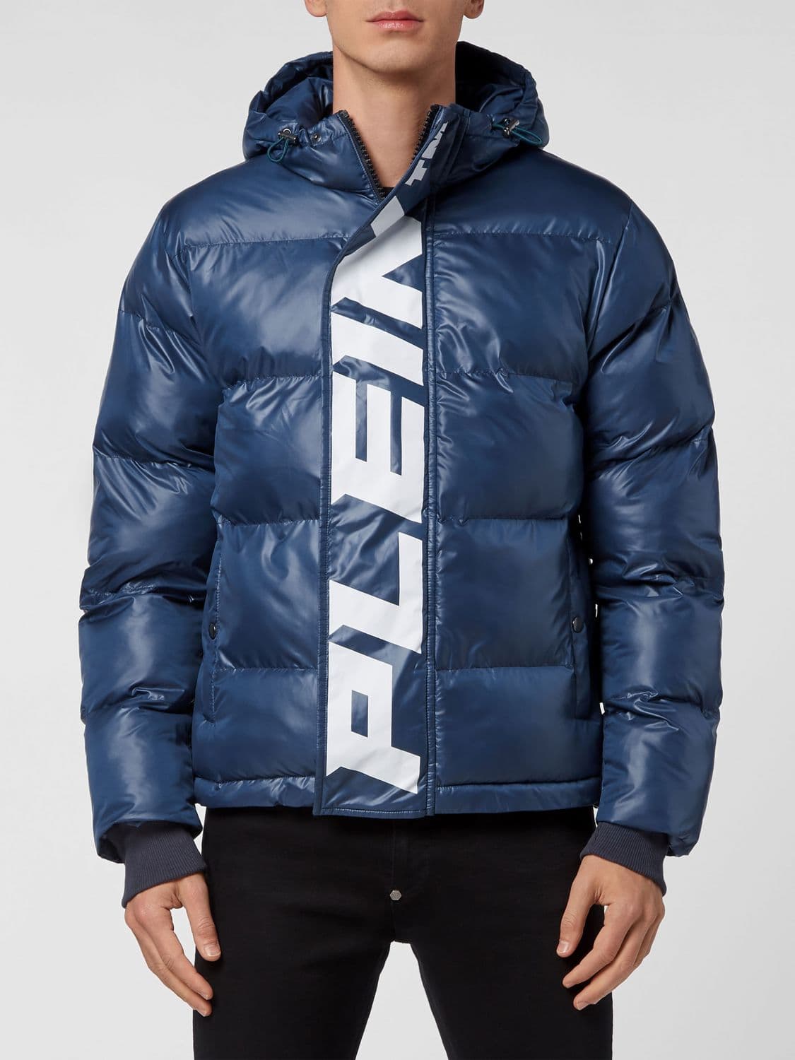 Philipp Plein Padded Technical Fabric Puffer Jacket with Hood and Logo