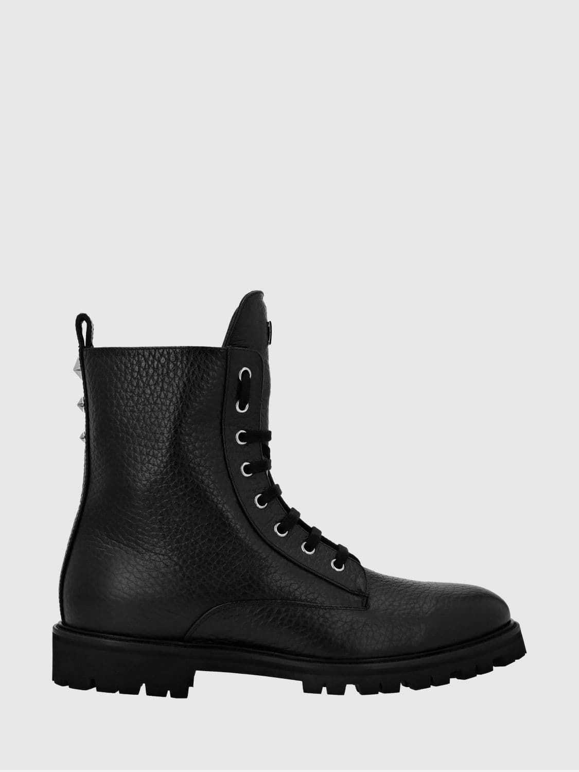 Philipp Plein Lace-Up Grained Leather Combat Boots with Lug Sole
