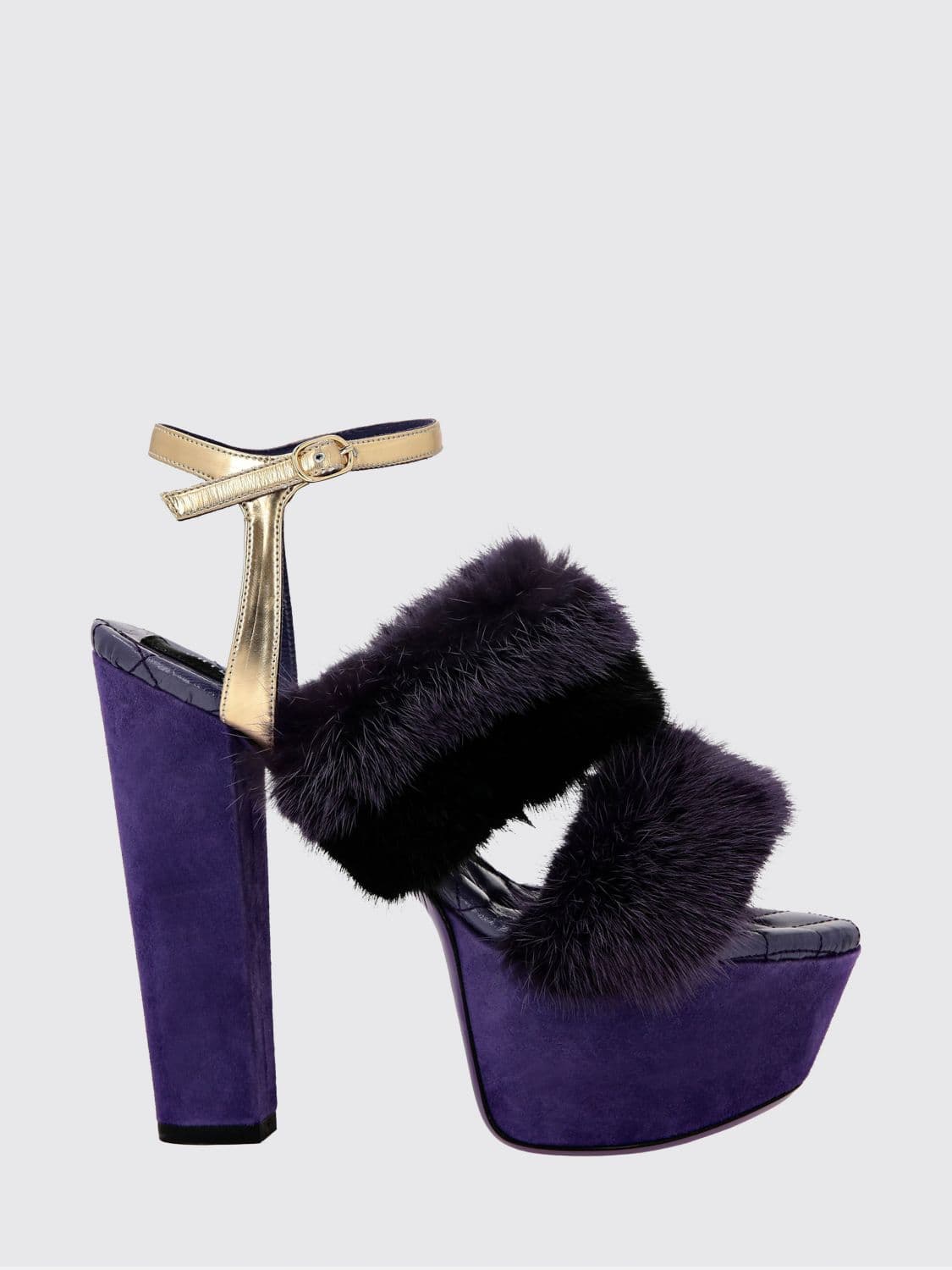 Philipp Plein Striped Suede and Fur Platform Sandals