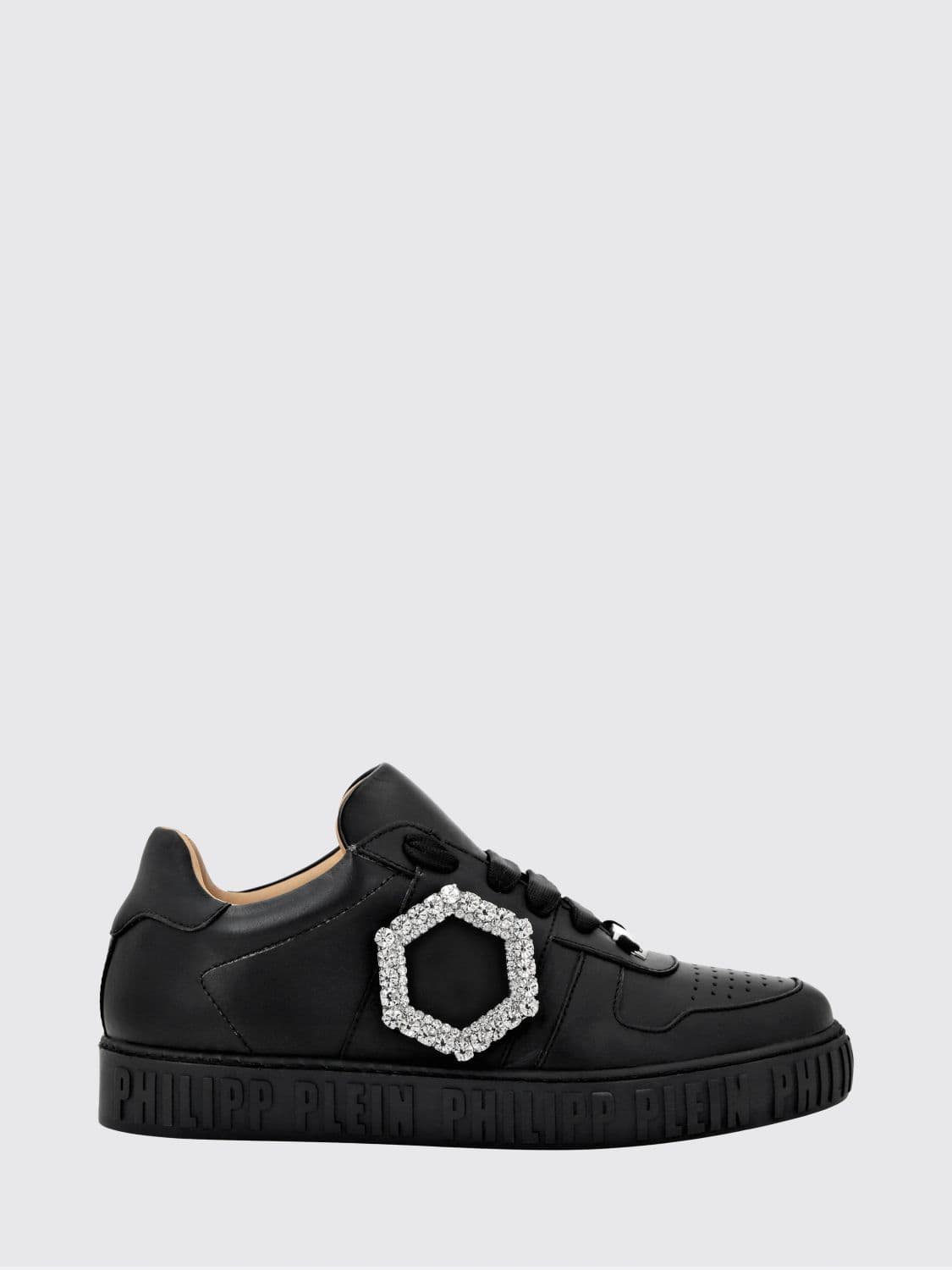 Philipp Plein Smooth Leather Low-Top Trainers with Jewelled Buckle