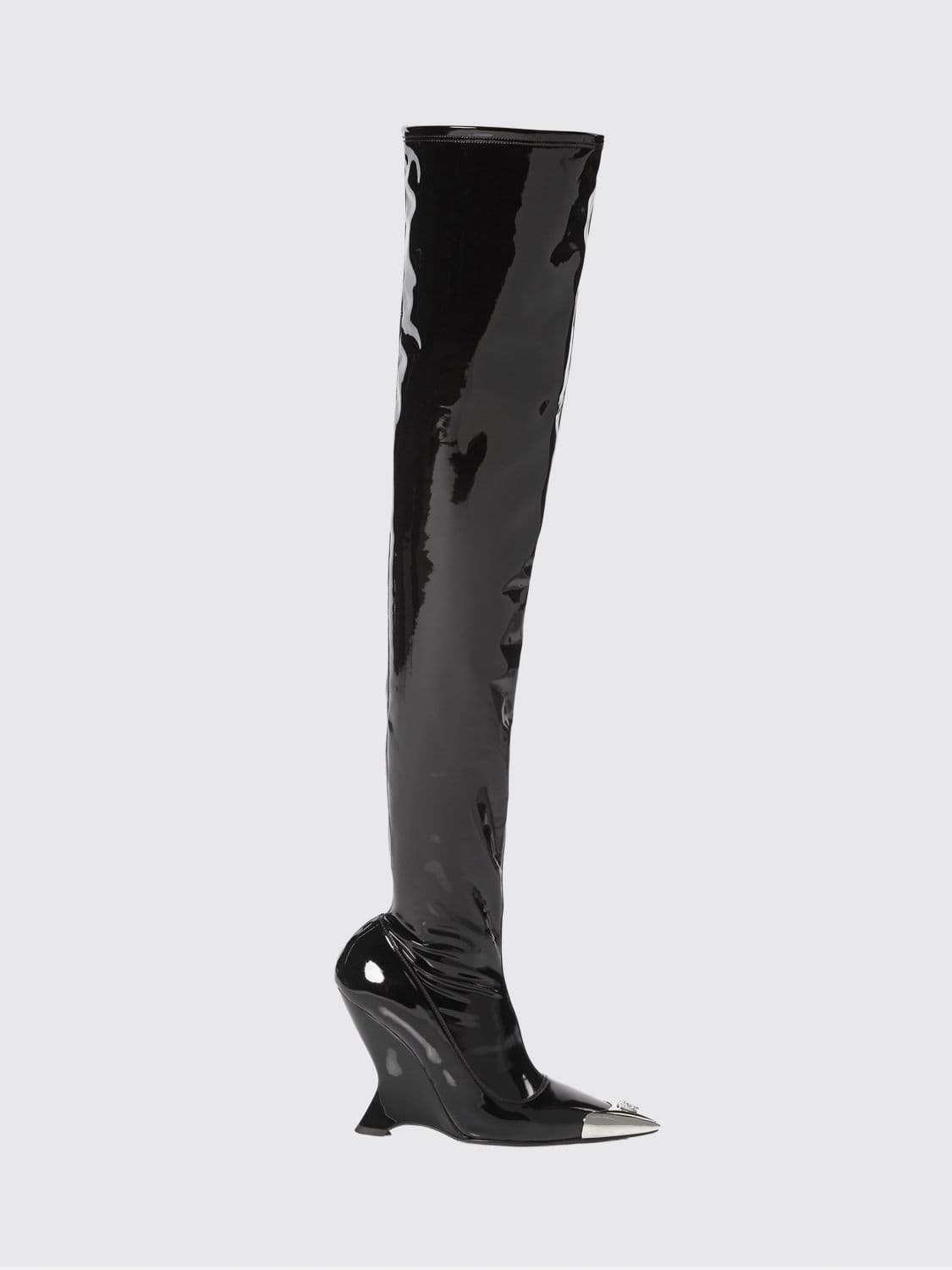Philipp Plein Patent Leather Over-the-Knee Boots with Skull and Sculptural Heel