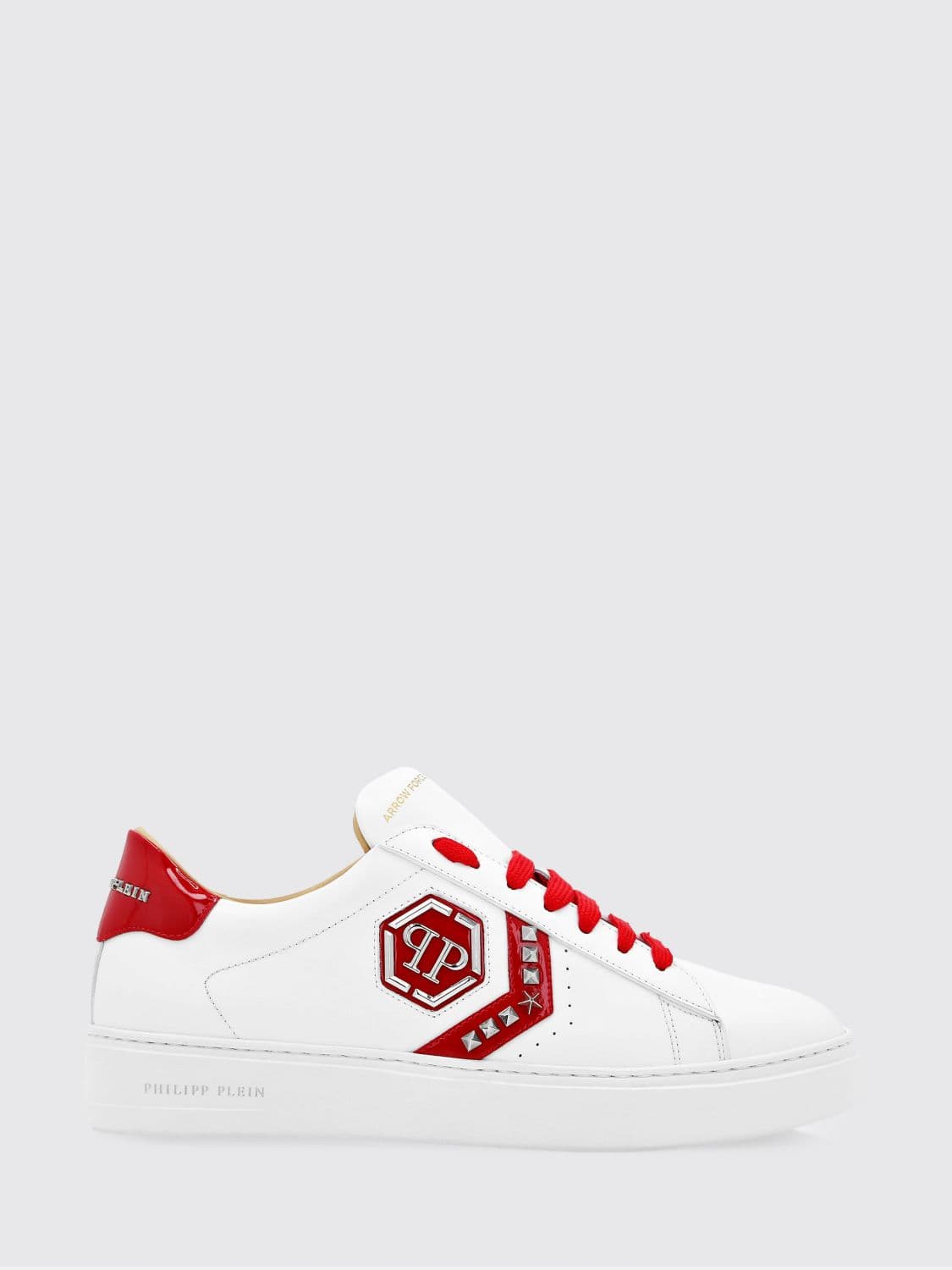 Philipp Plein Smooth Leather Low-Top Sneakers with Studs and Hexagon Logo