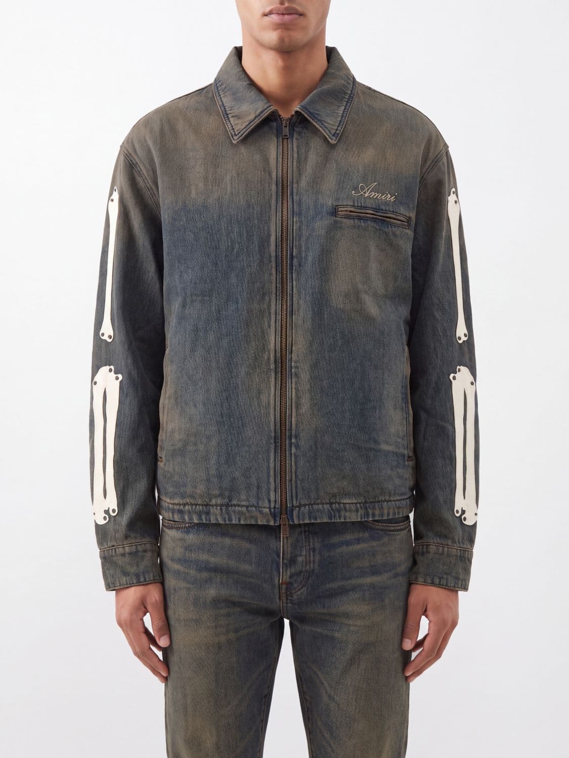 Amiri Shirt-Style Vintage Denim Jacket with Logo and Graphic Print