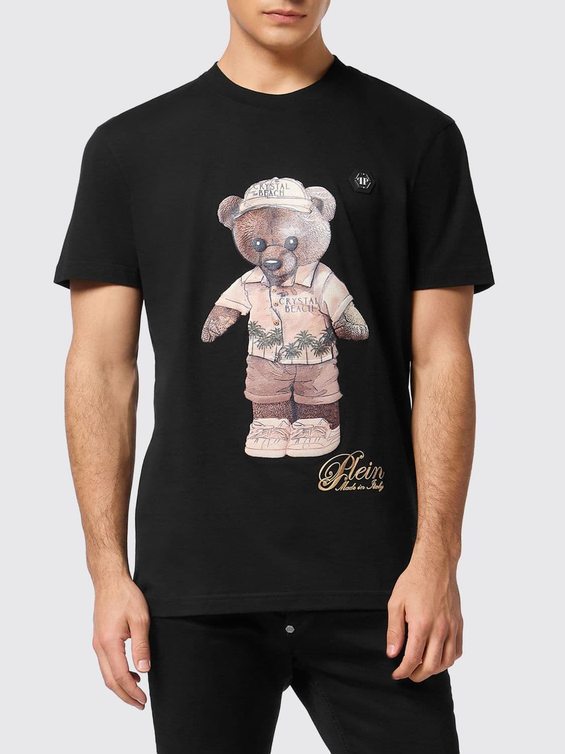 Philipp Plein Slim Fit Teddy Bear Print Cotton T-Shirt with Contrast Logo