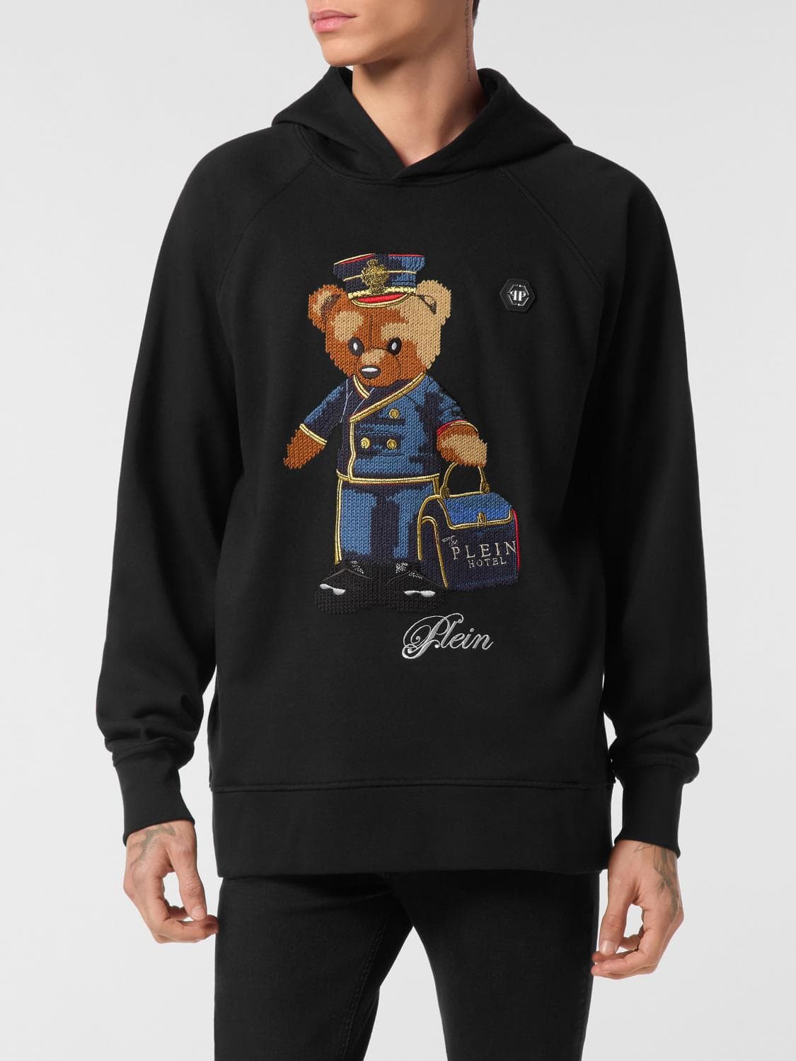 Philipp Plein Cotton Hoodie with Teddy Bear Print