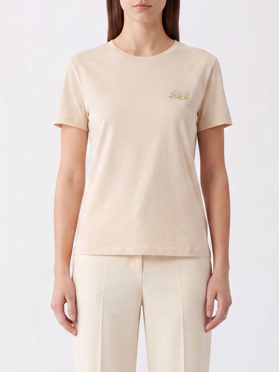 Liu Jo Short-Sleeved Cotton T-Shirt with Front Embroidered Logo