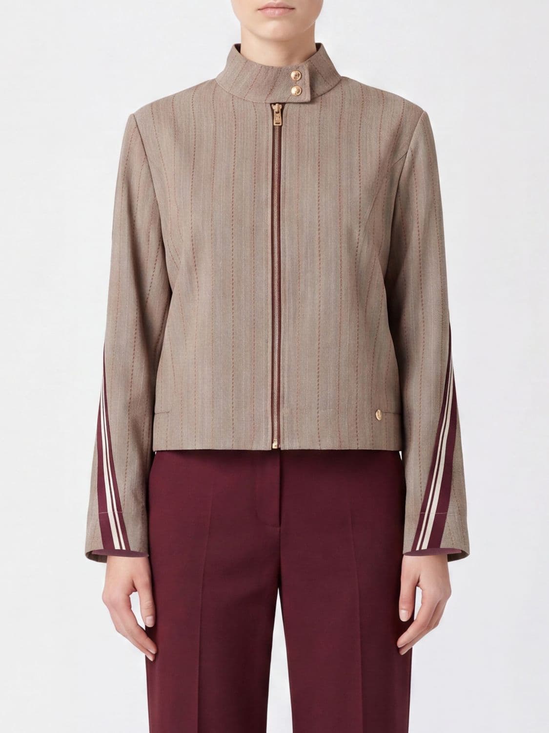 Liu Jo Pinstriped Cropped Viscose Blend Jacket with High Neck · S