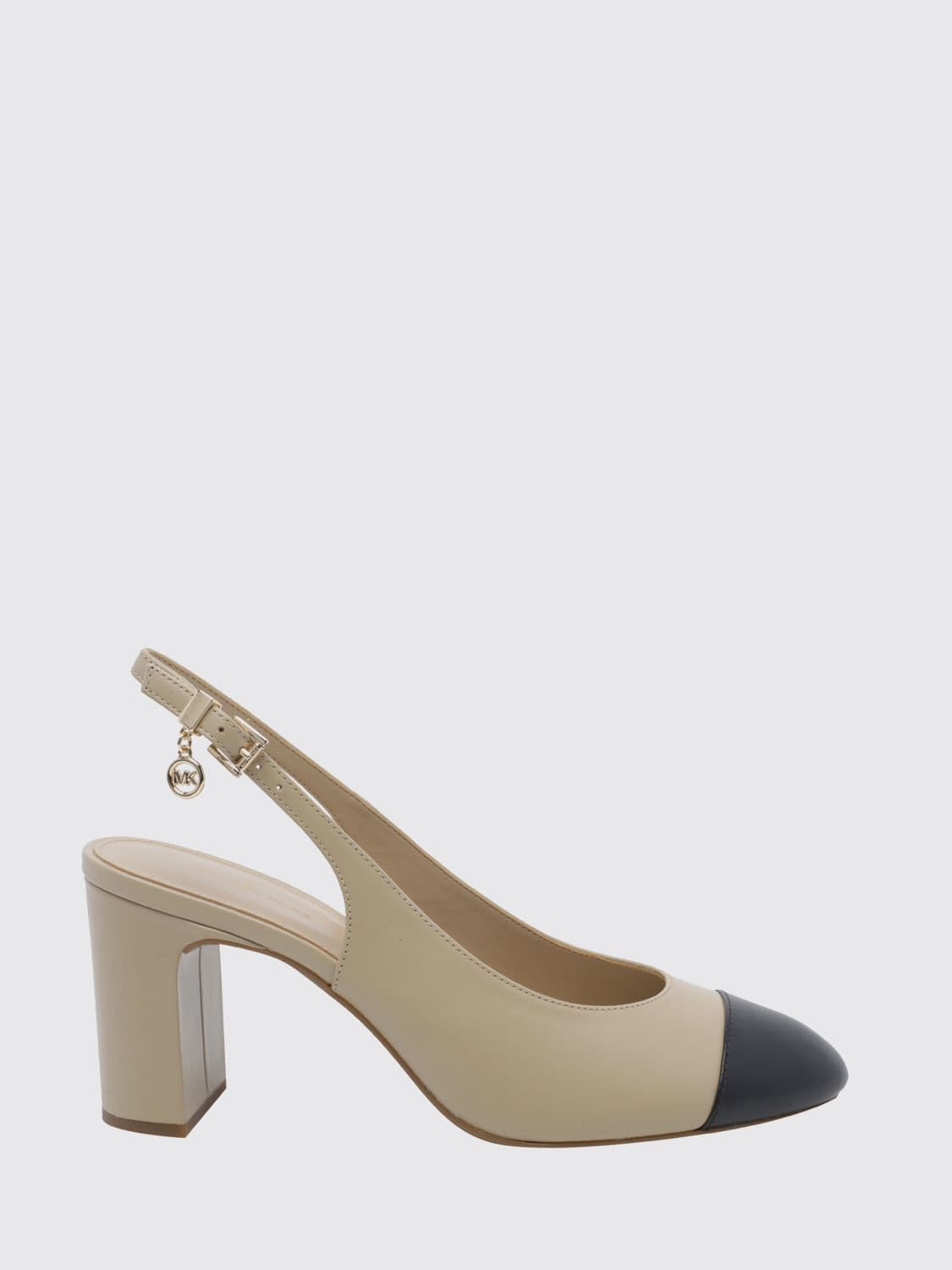 Michael Kors Piper Leather Slingback Pumps with MK Monogram and Block Heel