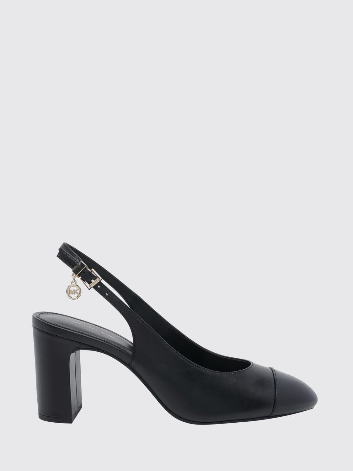 Michael Kors Piper Leather Slingback Pumps with Patent Toe and Block Heel